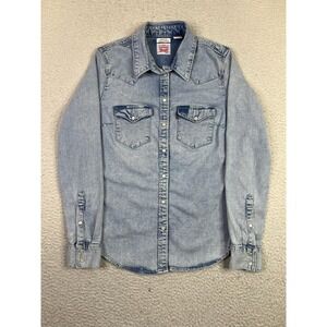 Levis Shirt Mens Medium Blue Denim Western Snap Long Sleeve Classic Fit Cowboy